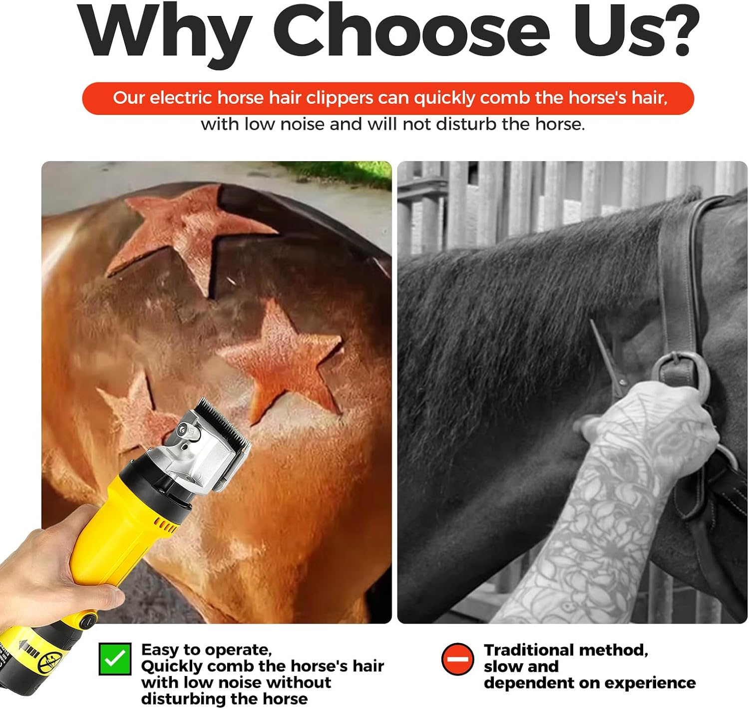 Horse Clippers 690W Low Noise Horse Trimmer Shaver Kit 6 speeds 5M Power Cord for Horse camel's Tangled Hair Yellow