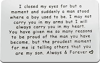 Son Gift from Mum Dad, to My Son Engraved Wallet Card with Mini Love Note, Stainless Steel Proud of Son Gifts, Son Birthday Card, Graduation Gifts, Christmas Deployment Gift for Son