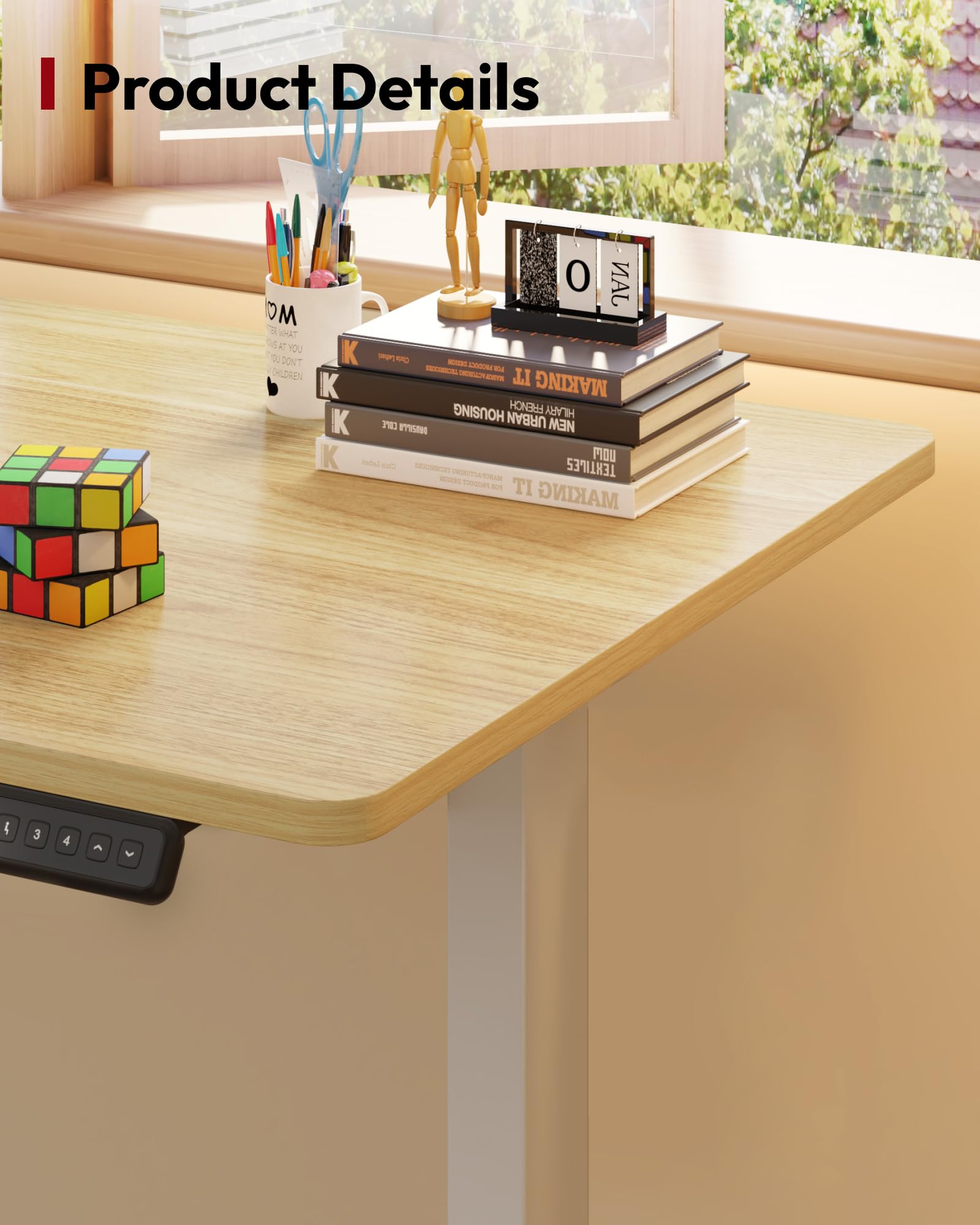 SANODESK Escritorio Elevable Eléctrico 120cm con Tablero Entero de Una Pieza, Regulable en Altura con Memoria, Estable y Silencioso, con Gancho y Portabotella, Oficina y Hogar (Arce)