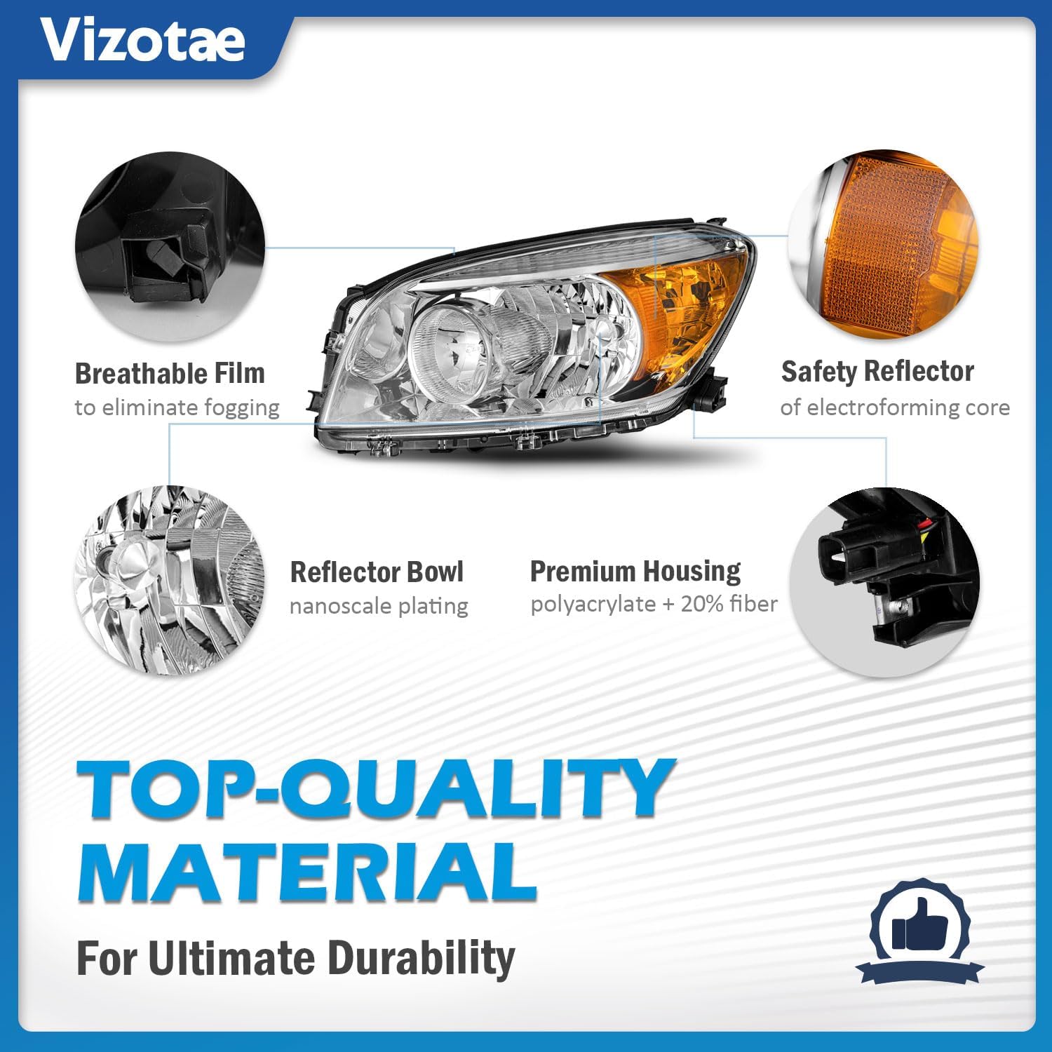 Headlights Assembly for 2006 2007 2008 Toyota RAV4 Halogen Headlamp Replacement, High/Low Beam W/Bulbs, Driver & Passenger Side