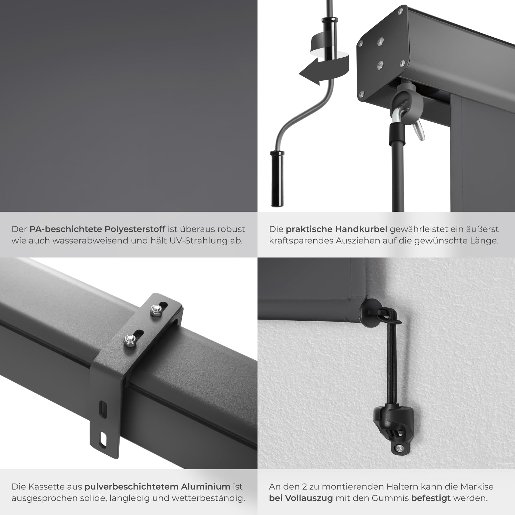 tectake® Markise, Senkrechtmarkise, Sonnenschutz Balkon Sichtschutz Terrasse, Flexible Trennwand für Pergola, Garten, Windschutz, Sonnenschutz, Balkonsichtschutz - dunkelgrau, 200 x 250 cm
