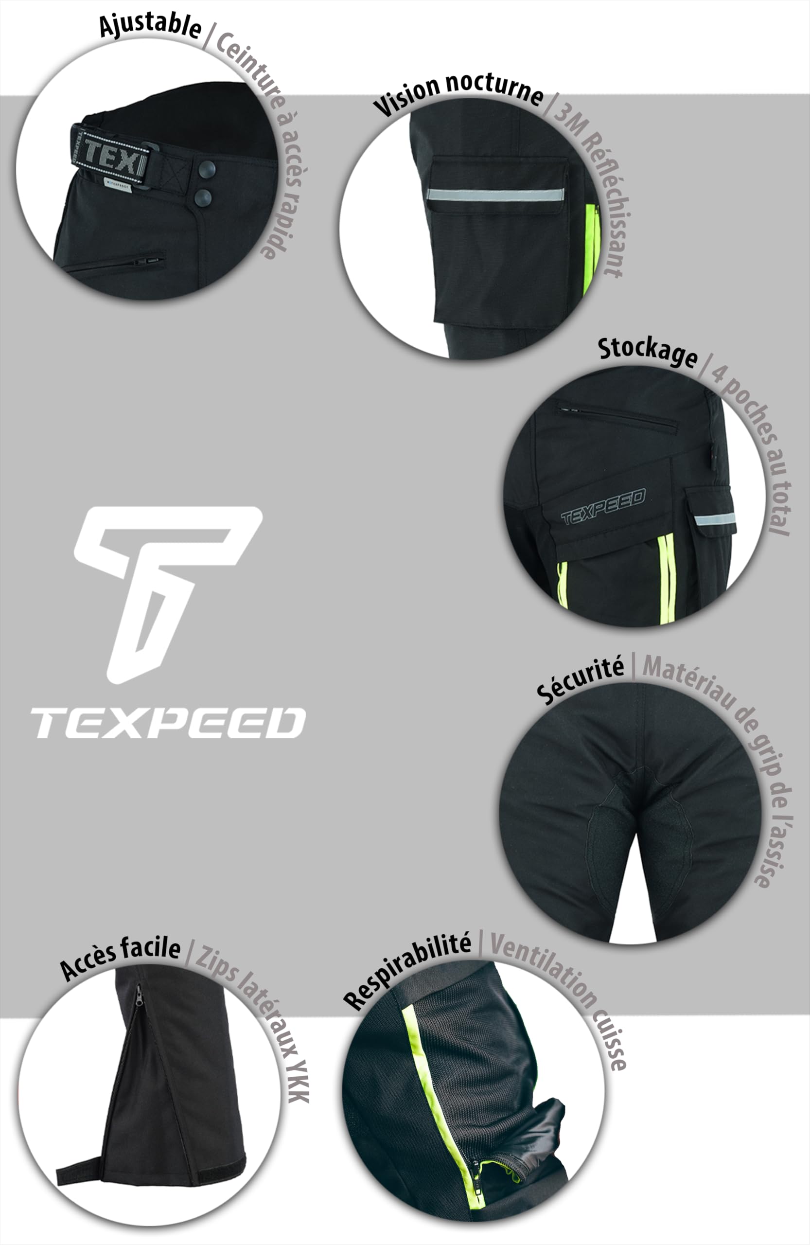 Texpeed Pantalon de Moto Homme Renforcé - Hiver/été Cordura Imperméable - Toutes Tailles - Avec Armure CE Protection (EN 1621-1) - Noir - L