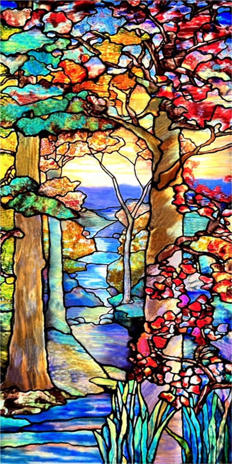 Stained Glass Window Film,Frosted Privacy, Static Cling,Vintage Colorful Stickers for Glass Windows(Color 20,40X80cm)