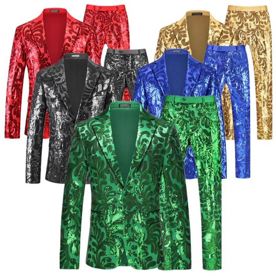 Men Party Sequined Suits Singer Host Dance Party Performance Dress Floral Blazers and Pants En8 L2