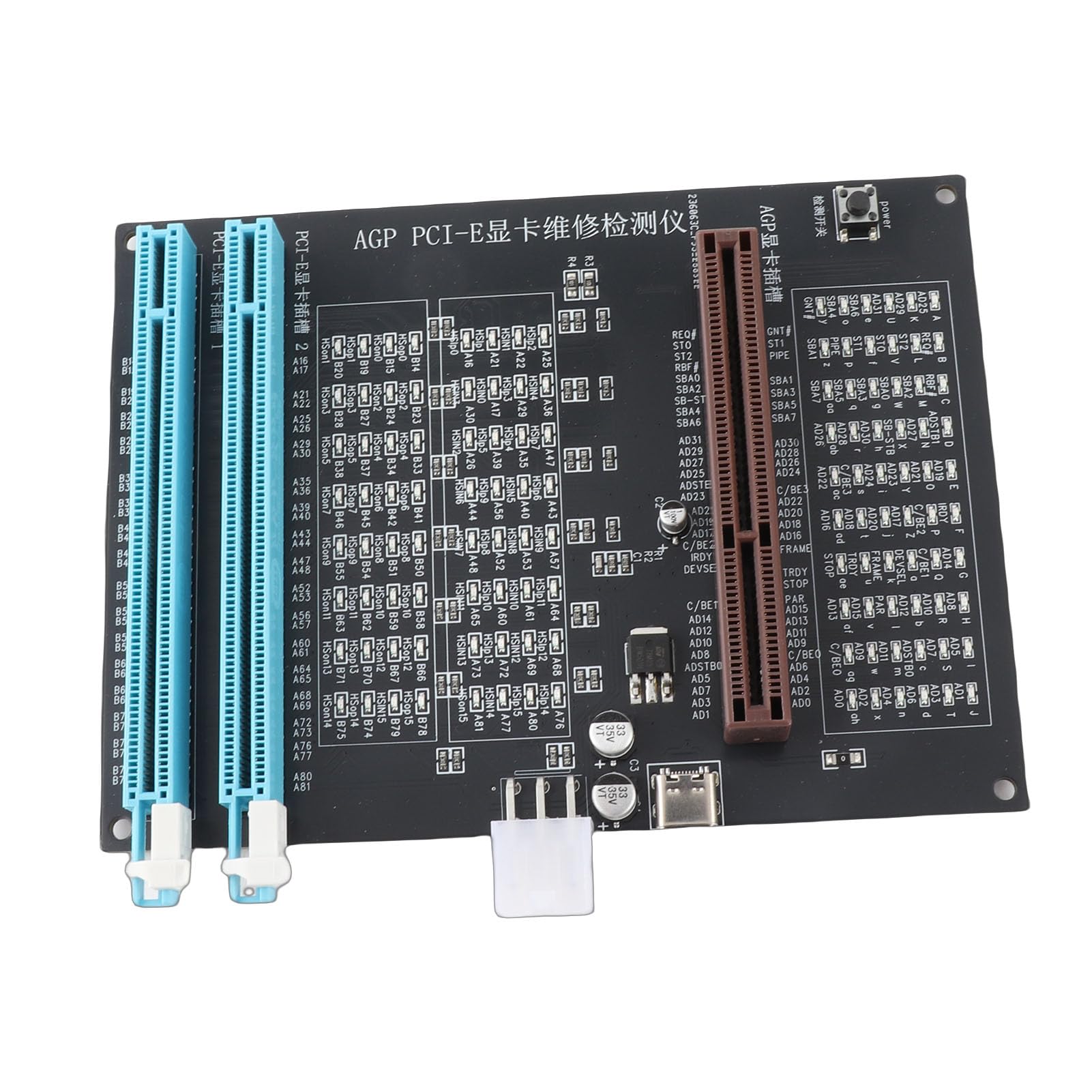 SIXRUN Tester GPU Tester per Schede Grafiche PCI AGP a Doppio Scopo con Indicatore Luminoso e Ingresso Alimentazione 12 V per Diagnosi Rapida dei Guasti, Test e Riparazione del Bus Dati