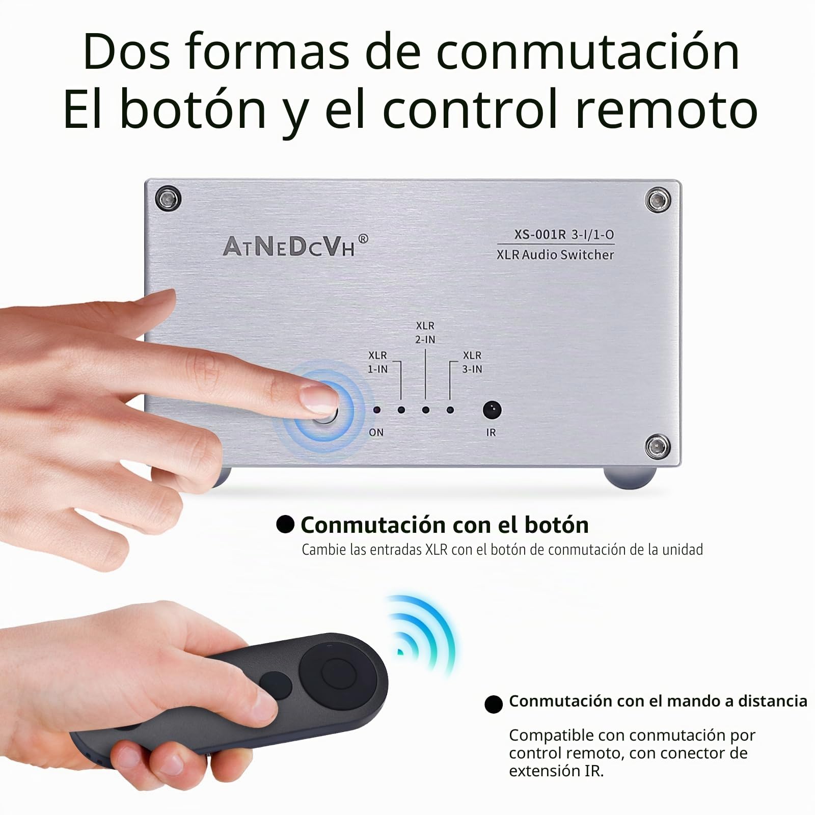 AtDcNeVh XLR - Conmutador de audio 3 en 1, convertidor de interruptor de audio equilibrado XLR de 3 vías, altavoces XLR, amplificadores, caja selector de audio, con control remoto