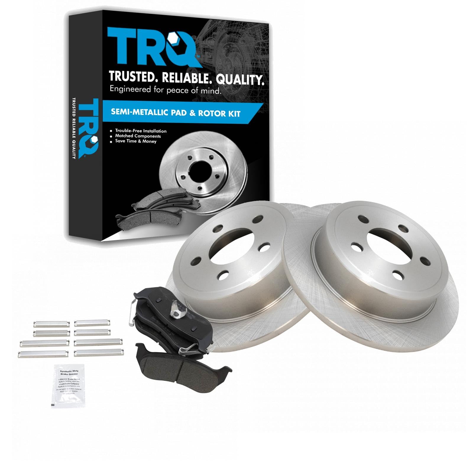 TRQ Rear Brake Pad and Rotor Set Semi Metallic Solid Rotors