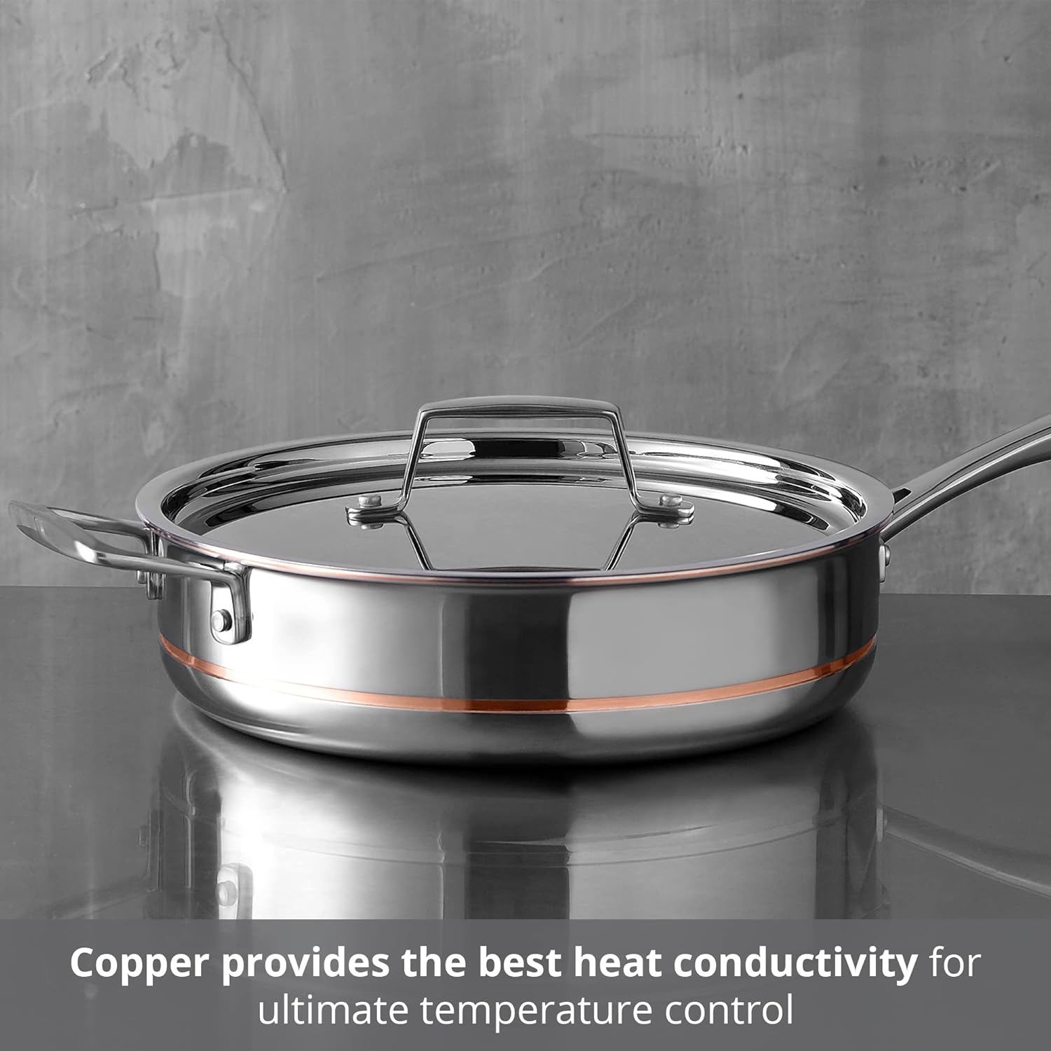 Close-up of MasterPRO pan showing copper core and heat conductivity