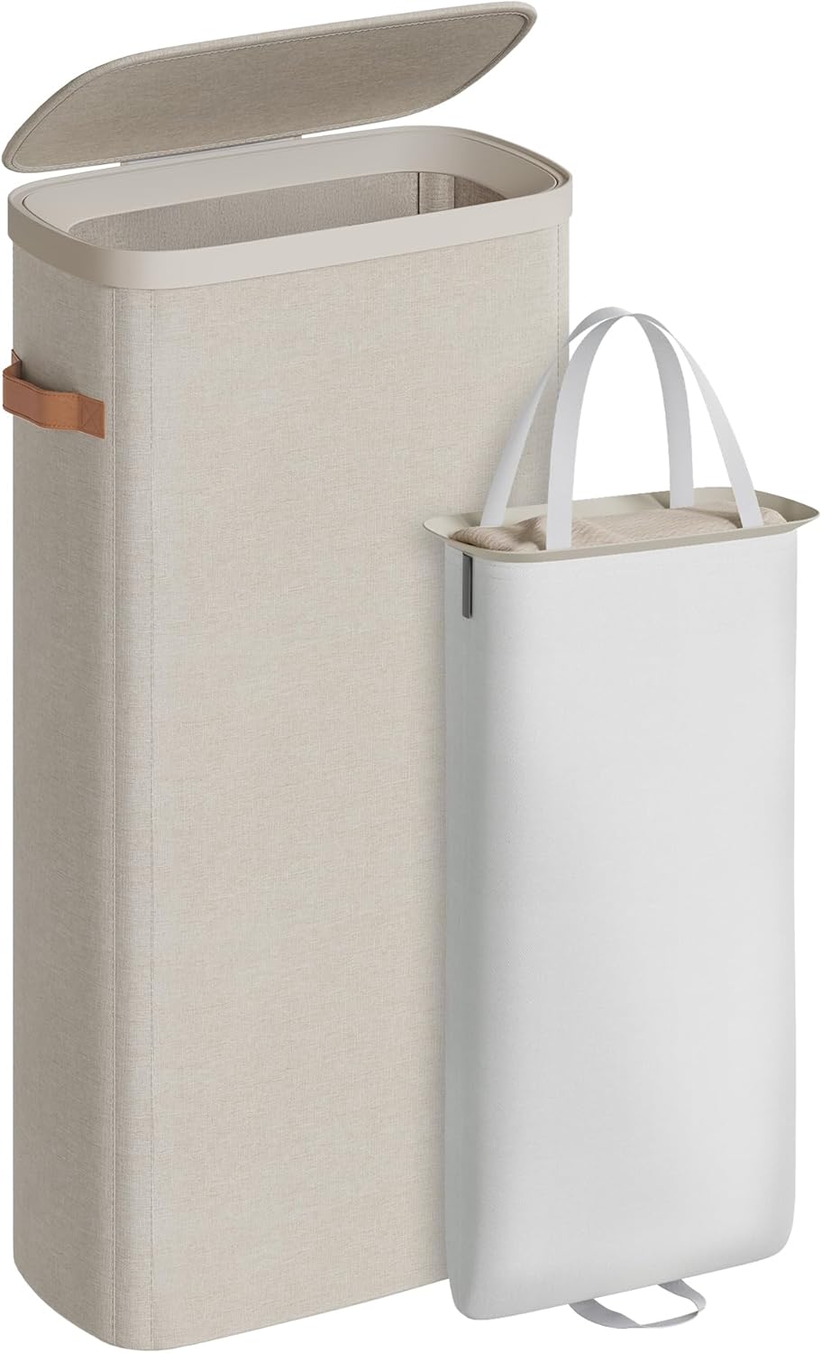 SONGMICS Laundry Basket, 17.2 Gal. Laundry Hamper, Easy Assembly, with Lid and Handles, Removable Liner, 15.4 x 8.7 x 29.5 Inches, Cappuccino Beige ULCB810LH01