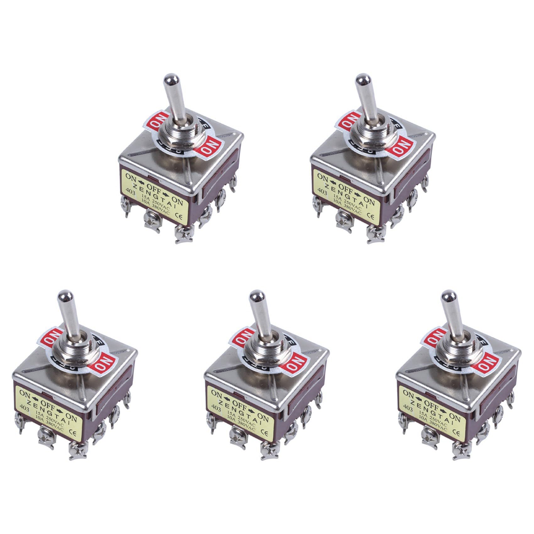 Jnchdghwa Brick Red 5X Ac 380V 10A On/Off/On 3 Positions 12 Pin Latching Toggle Switch 4Pdt
