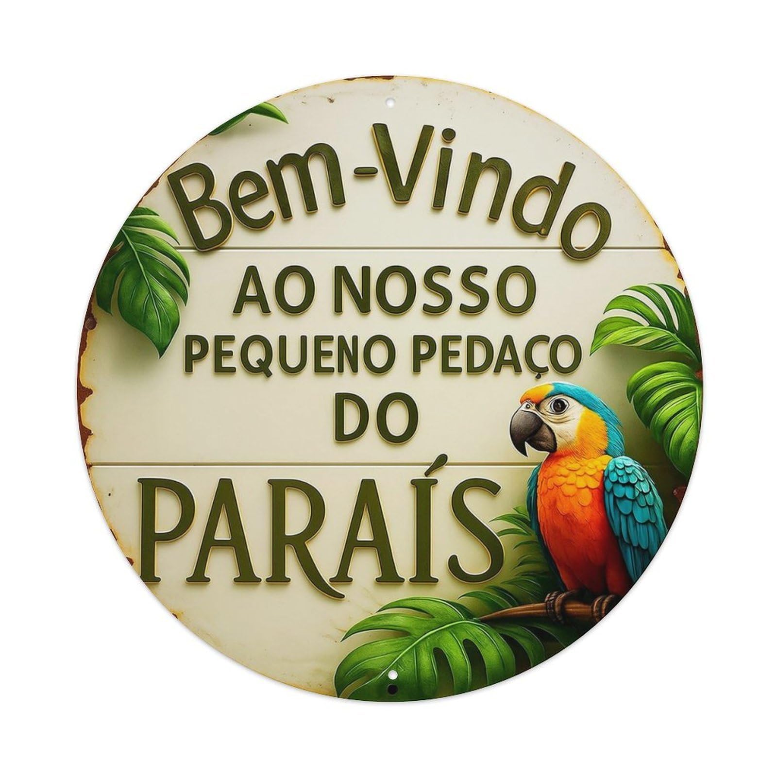 Tropical Parrot Welcome Sign Pattern Vintage Round Tin Sign Retro Metal Wall Decor Metal Poster, Home Bar Garage Cafe Wall Art Decoration 8x8Inches
