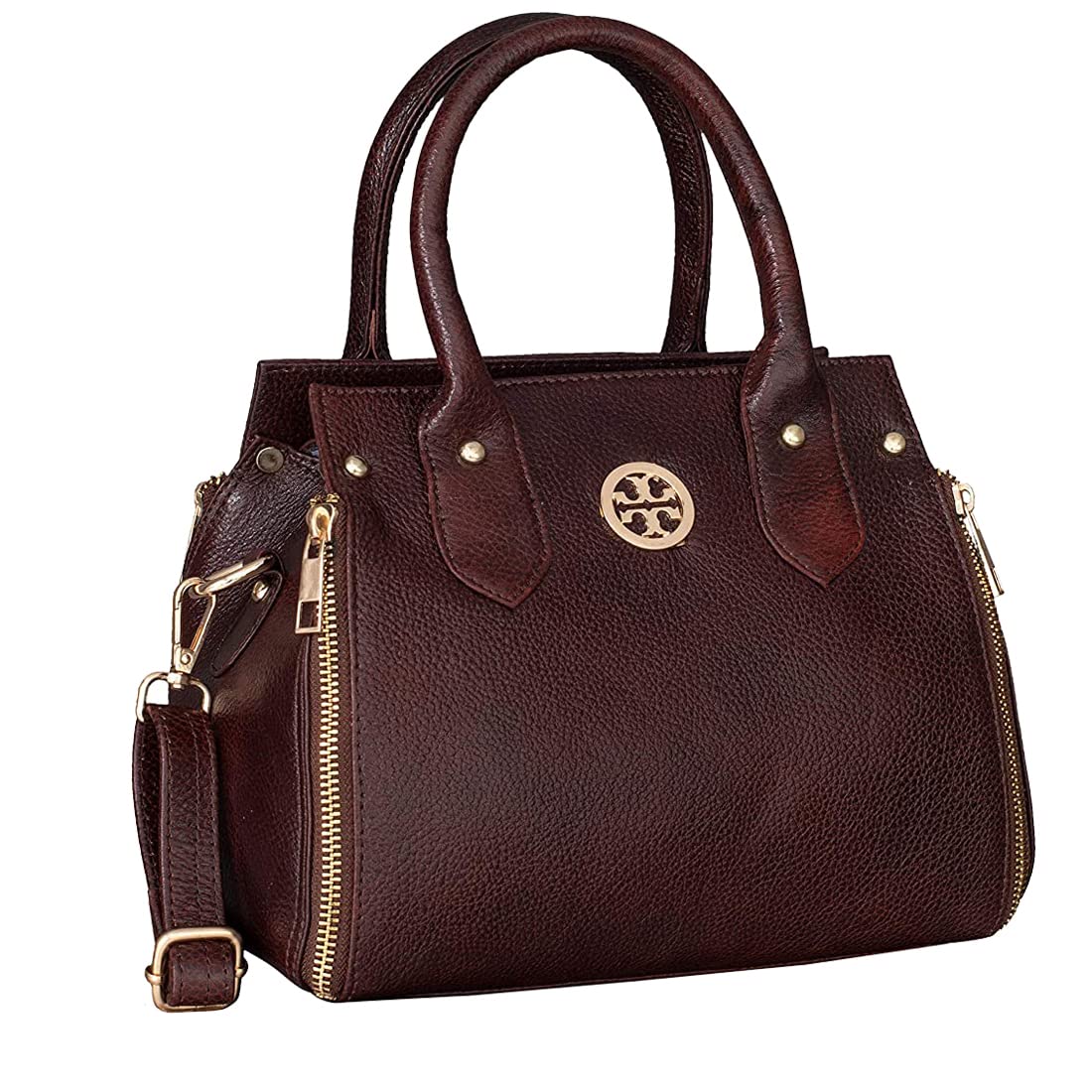 Genuine Leather Designer Handbag Shoulder Tote Purse Satchel Sling Messenger Crossbody Bag for Women & Girls | Top Handle | Premium Metallic Design | Golden Metal Zipper | Medium Size-image-45