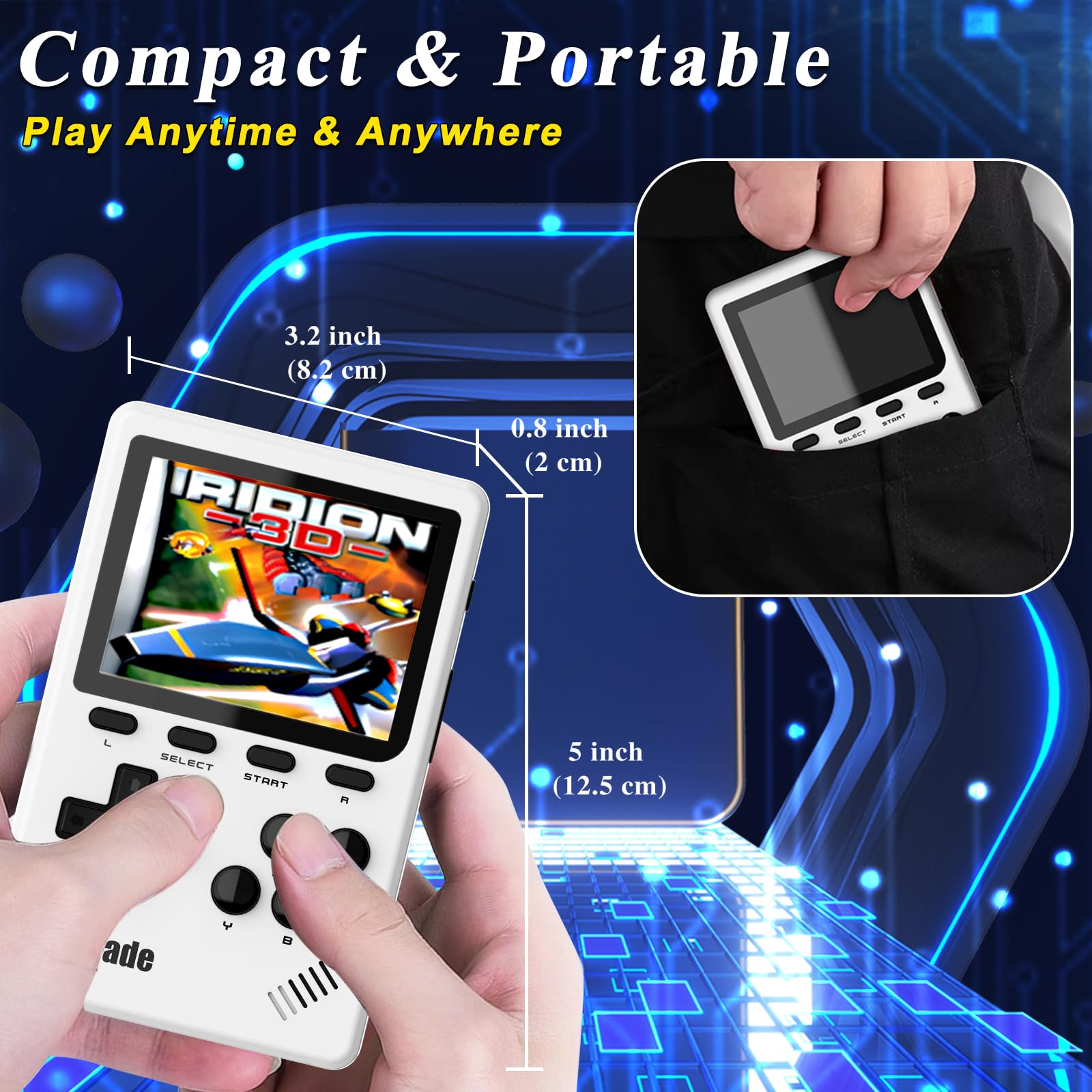 Console de Jeu Vidéo Portable Rétro, 40 Jeux Rétro sous Licence Authentique Pico Préinstallés, Compatible avec Cartouche PIKO/GBA – Blanc