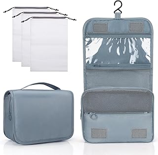 Zivacate Trousse de Toilette &agrave; Suspendre, Trousse Toilette &eacute;tanche avec poign&eacute;e, Sac de Rangement Maquillage Homme Femme avec 3 Sac &agrave; Cordon pour Voyage, Affaires, Fitness, Camping en Plein air &ndash;Gris