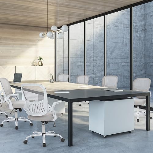 Miniatura 7 de Sweetcrispy Silla de escritorio para computadora de oficina, ergonómica, de malla con respaldo medio, giratoria, con ruedas, cómodo soporte lumbar,