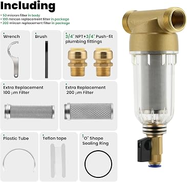 50 Micron Spin Down Sediment Filter, Sediment Water Filter, Home Water Filter with 100&200 Micron Filters