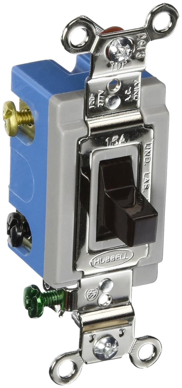 Hubbell HBL1381 Toggle, Single Pole Double Throw, Center Off, 15 amp, 120/277V, Brown
