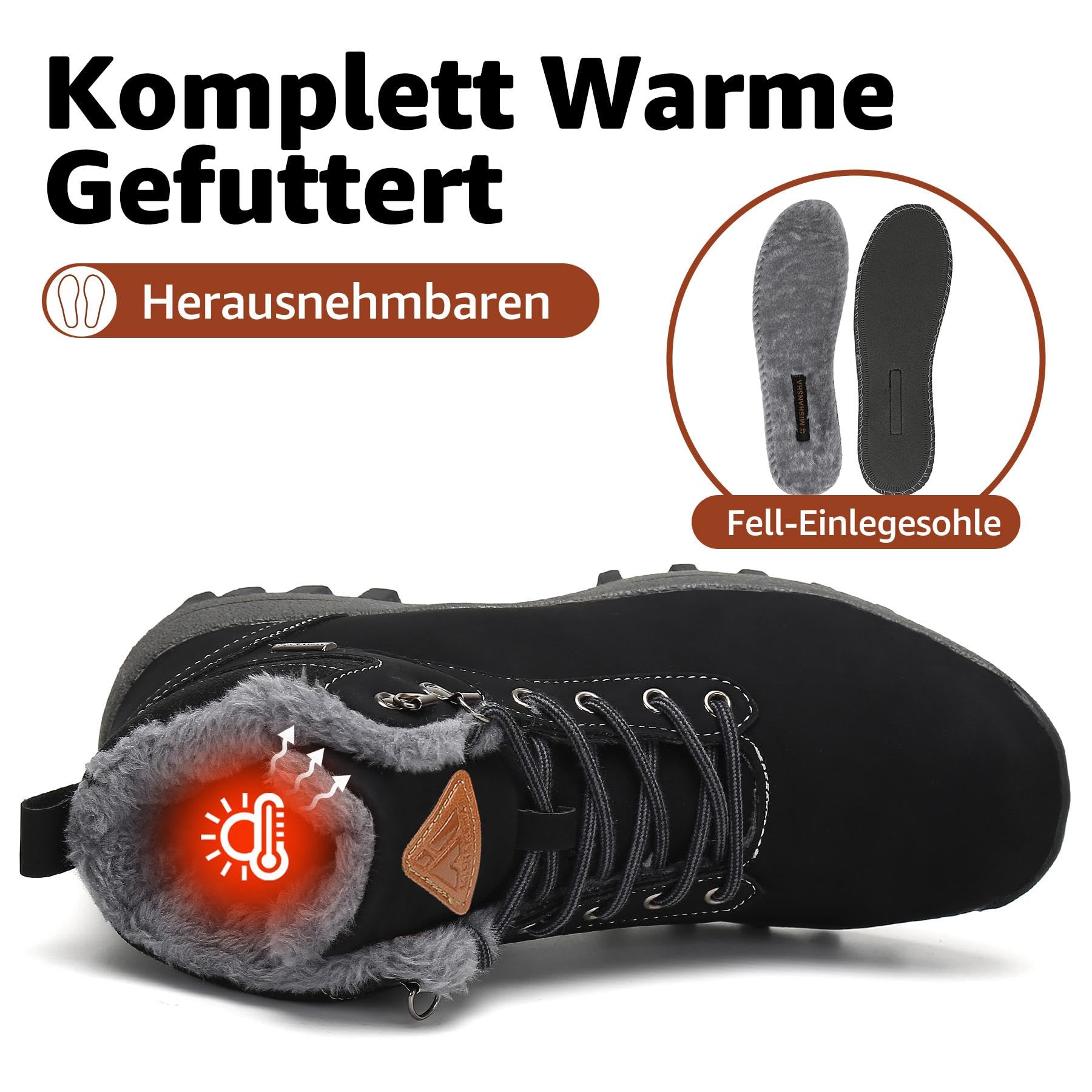 Mishansha Uomo Scarpe Invernali Donna Stivali da Neve Calda Impermeabili Outdoor Sneakers da Trekking Taglia 36-48 EU