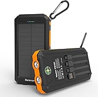 Durecopow 20,000mAh Solar Power Bank: 4 Built-in Cables, 3 Ports, Fast Charging, Dual Flashlight, Waterproof for Camping & Hiking