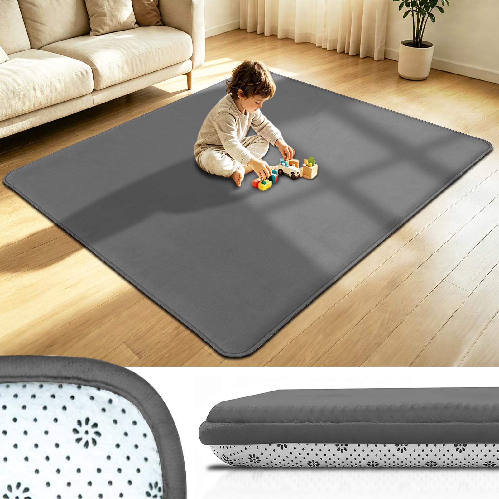 Taxestmy 3cm Thick Padded Baby Crawl Mat Non-Slip, Waterproof, 120 x 150 cm Playpen Mats Design for Crawling, Dark Grey Baby Play Mat, Foldable Kids Playmat, Large Activity Play Mat