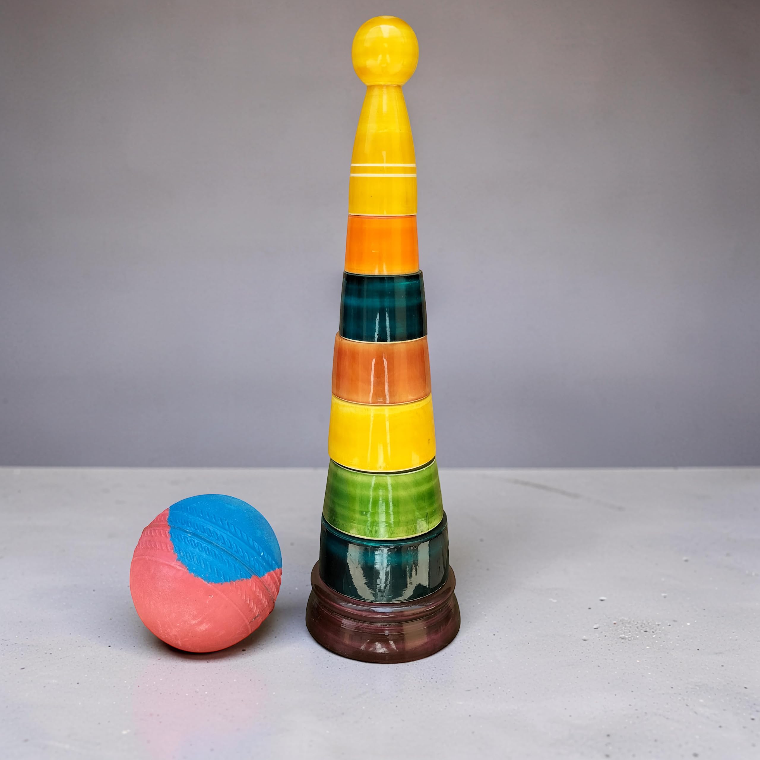 Channapatna Wooden Lagori Pitthu Traditional Outdoor Game of India, Stacking 7 Blocks for Children, Toddlers, Preschoolers, Kids and Family, 2 Teams, Ages 6 and Above-picture-30