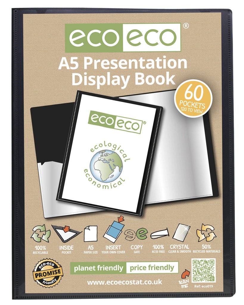 Eco-Eco Black 12 X A5 50% Recycled 60 Pocket Folder Presentation Display Book