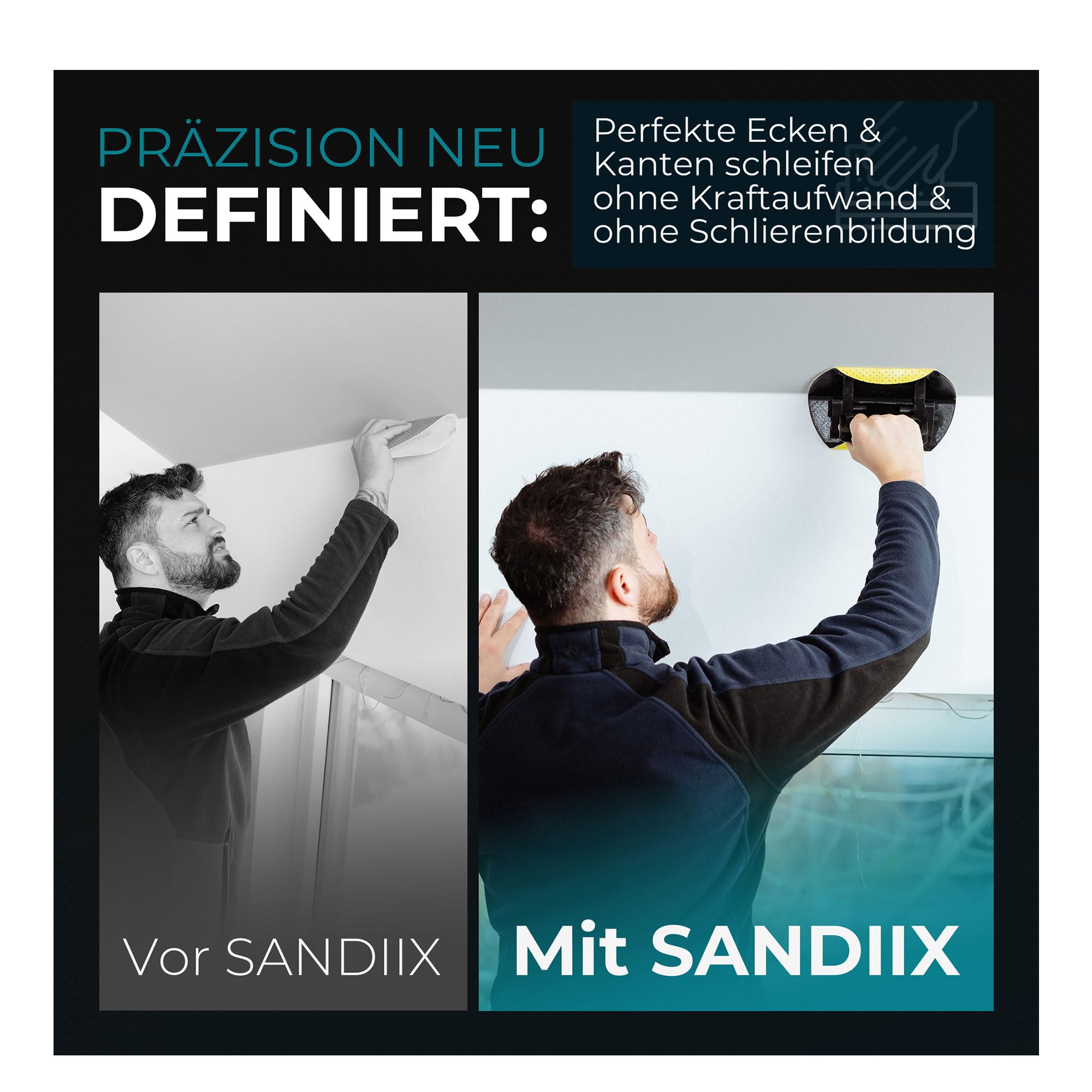 Handelskönig Winkelverstellbarer Handschleifer SANDIIX XL 90-145 Grad - Schleifer speziell für Ecken, Kanten und schwer zugängliche Stellen - Durchmesser Schleifscheibe 225 mm