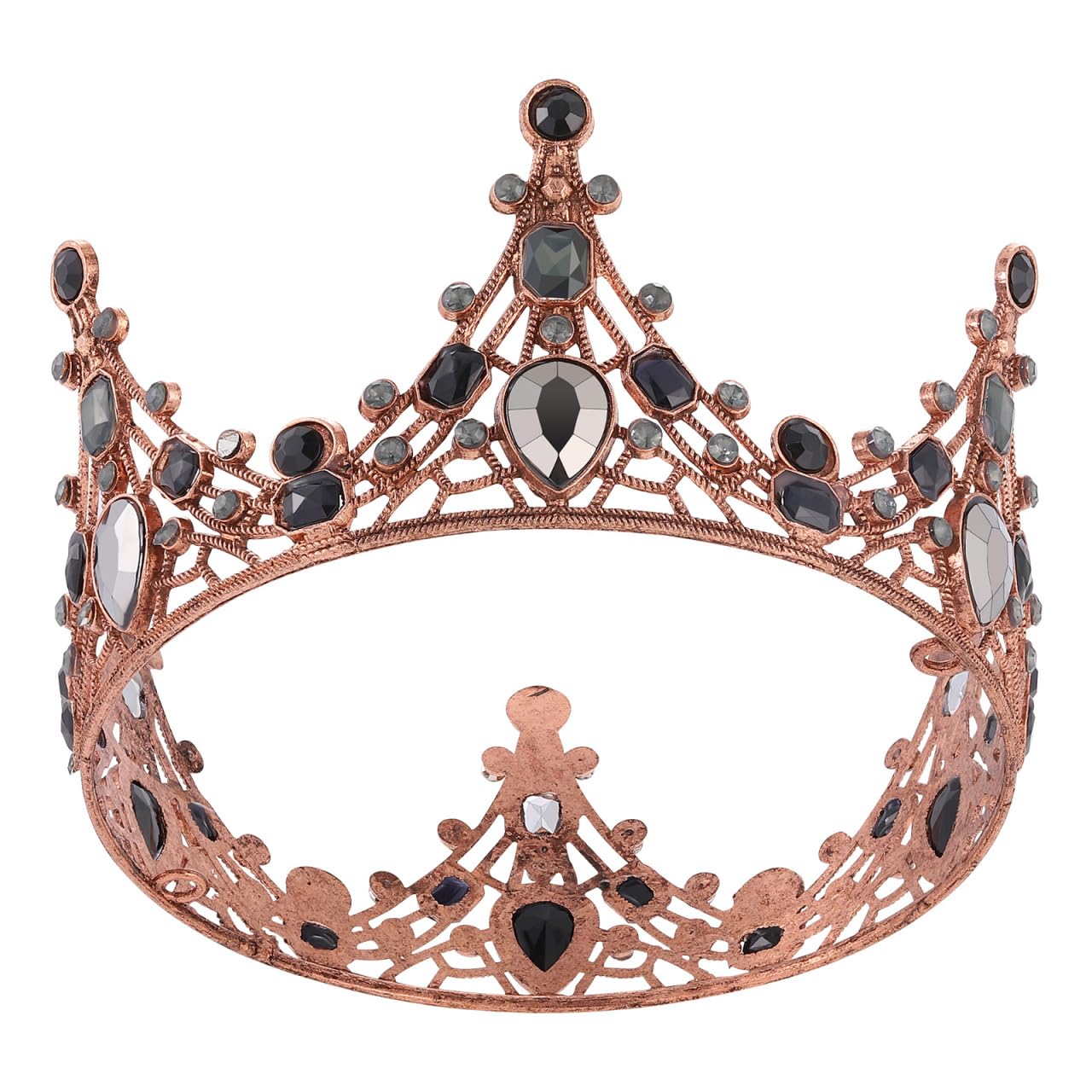 minkissyBaroque Crown Vintage Round Tiara Rhinestone Black Queen Crown Gothic Tiara for Adults Women Wedding Festival Party (Black)