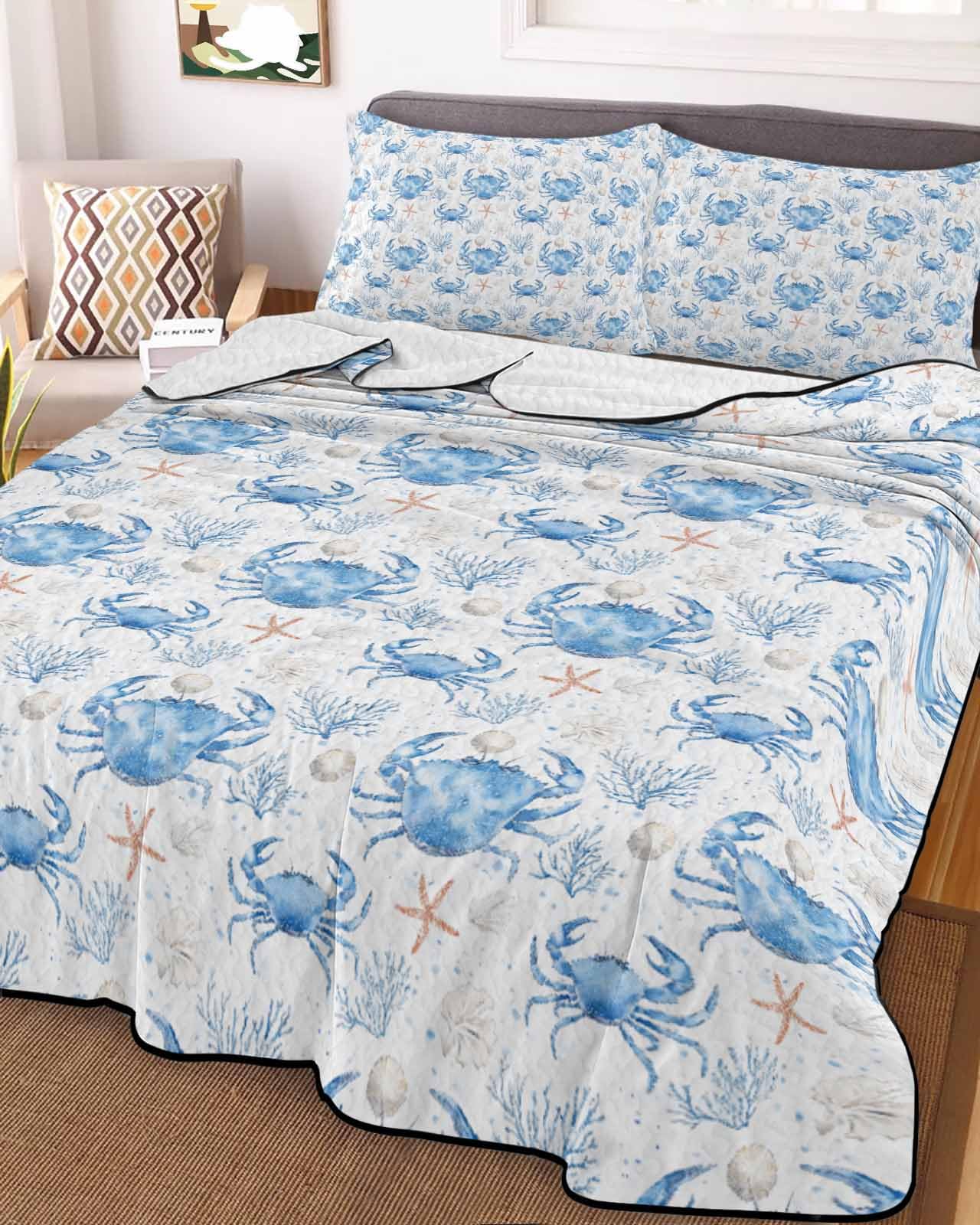 Erosebridal Manatee Bed Sheets Set King - Kawaii Marine Life Print, Microfiber, Blue Grey
