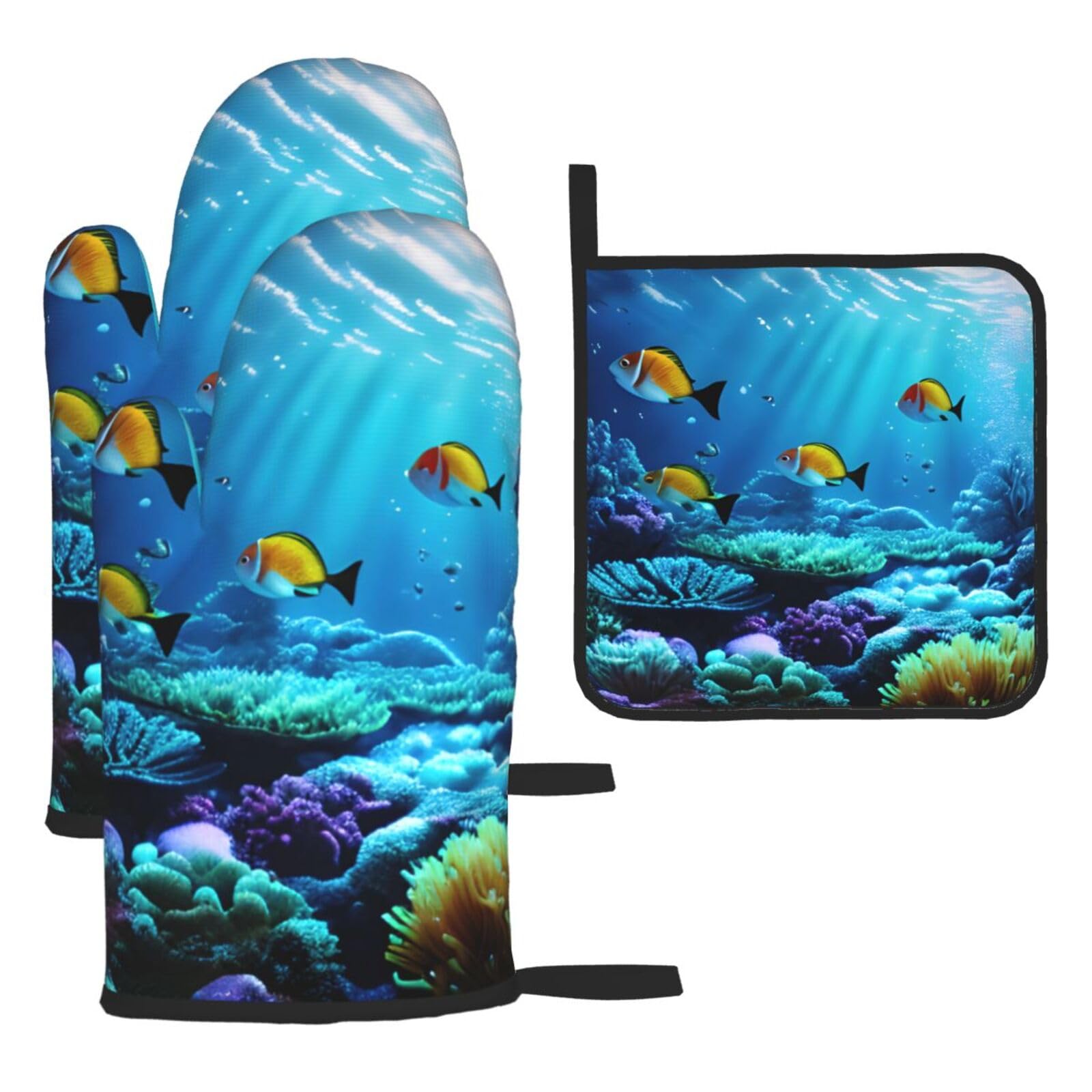 Tranquil Underwater Scenery Print Oven Mitts and Potholders BBQ Gloves-Oven Mitts and Pot Holders for Cooking Baking