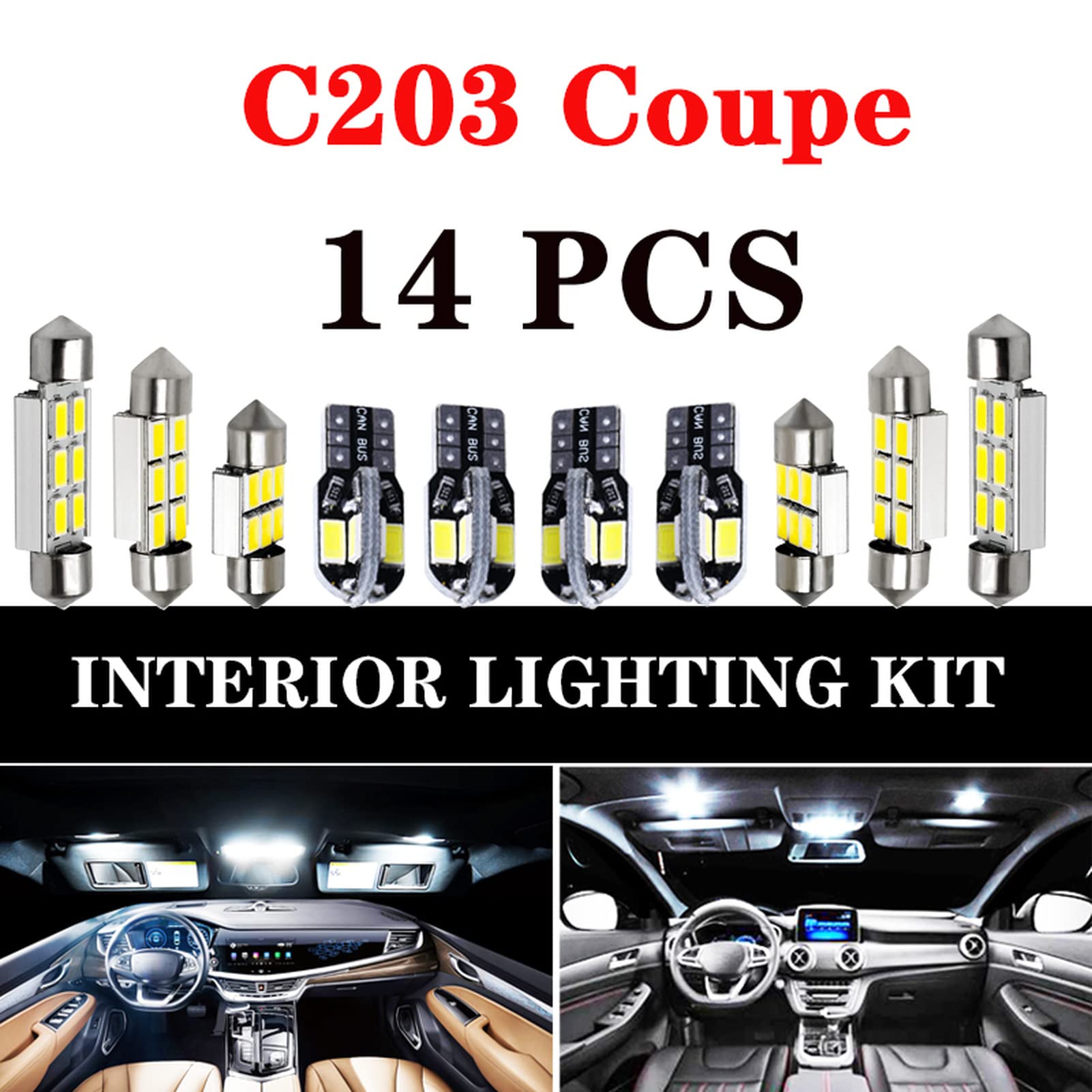 Kit d'éclairage intérieur de dôme d'ampoule LED Blanc Canbus Parfait, pour Mercedes Benz Classe C W202 W203 W204 S202 S203 S204 C203 C204 1993-2014