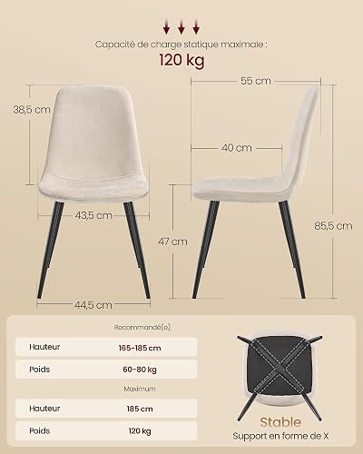 VASAGLE Dining Chair Set of 4, Upholstered Chair, Metal Legs, Adjustable Feet, Easy-Care, Chenille Fabric, PU with Glacier-Inspired Pattern - 3