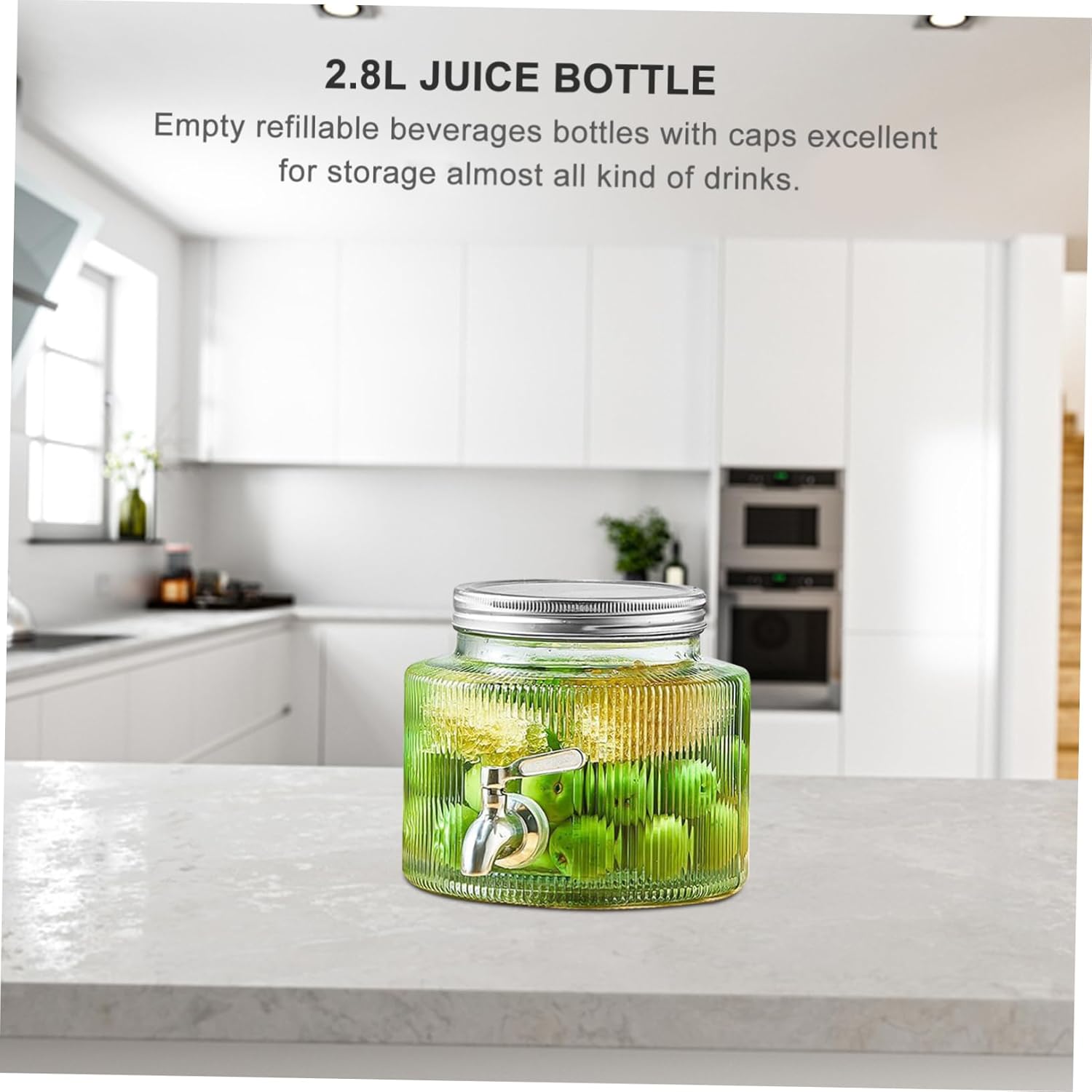 Cabilock Glass Beverage Dispenser Jar with Sealed Lid and Convenient Spigot Tap Large Capacity Drink Container for Parties Freshness Preserving Glass Drink Dispenser for Tea Cocktails and