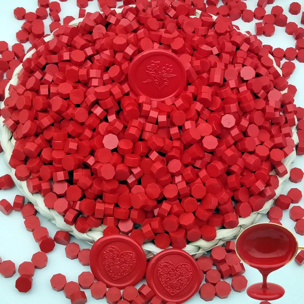 Atopbb Crimson 300 Pcs Wax Seal Beads, Bright Red, Octagon, Smokeless Odorless Non-Toxic Quick Drying, Perfect for Wedding Invitations, Christmas