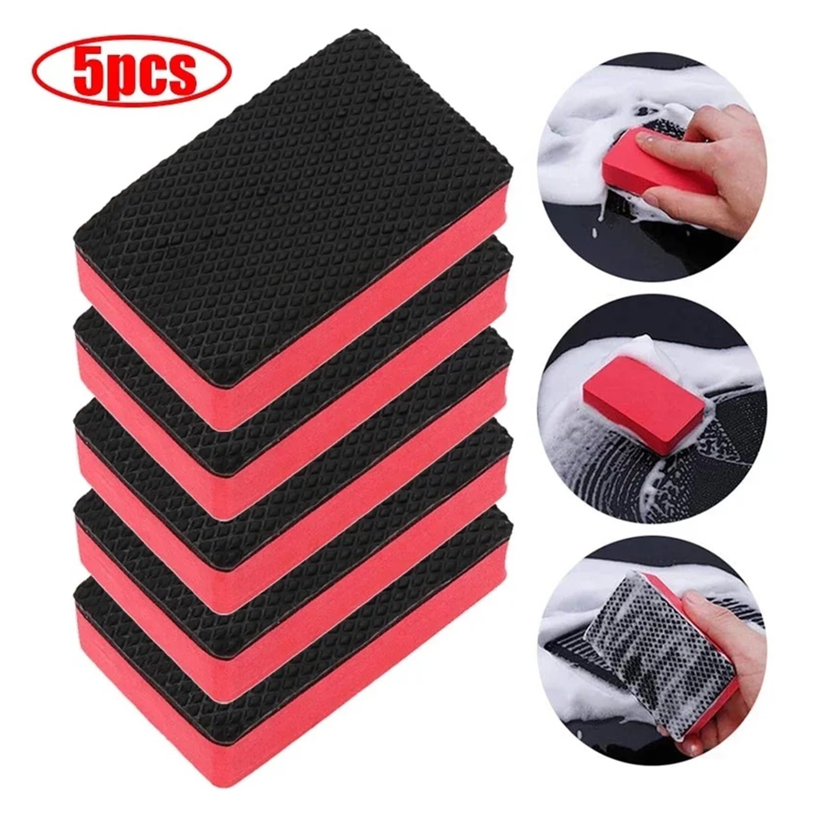 1/5 Stück, kompatibel mit Auto-Zauberknete-Schwamm-Pad, Reinigungsblock, Reinigungsradierer, Wachspolier-Waschwerkzeug(5pcs)