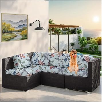 Water-Repellent Outdoor Sofa Cushion Cover StretchSeat Cover for 1/2/3 Seater Elastic Fit Replacement for Garden Bench, Rattan Furniture, Patio, Indoor & Outdoor Use Flowers,Backrest Cover