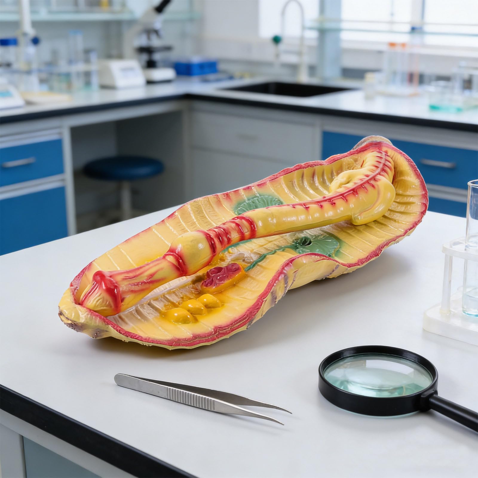 Modello di esemplare biologico: modello anatomico di lombrico, strumento didattico ingrandito per il laboratorio di biologia, accessorio per l'insegnamento in classe.