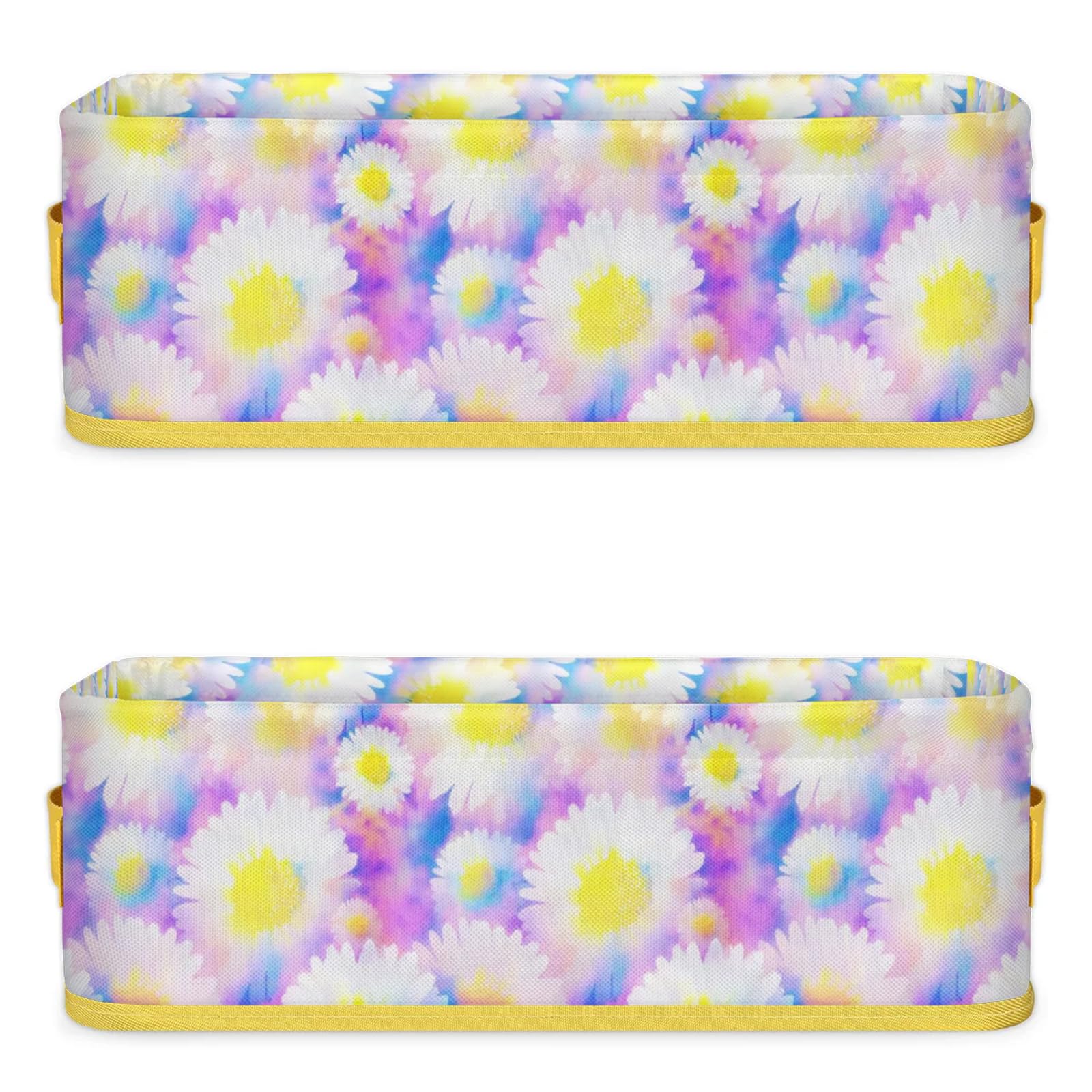 Lily Flower Pattern Bathroom Storage Basket Waterproof Foldable Storage Bins with Handles Decorative Toilet Paper Storage Basket for Organizing for House Bathroom Toiletries Set of 2