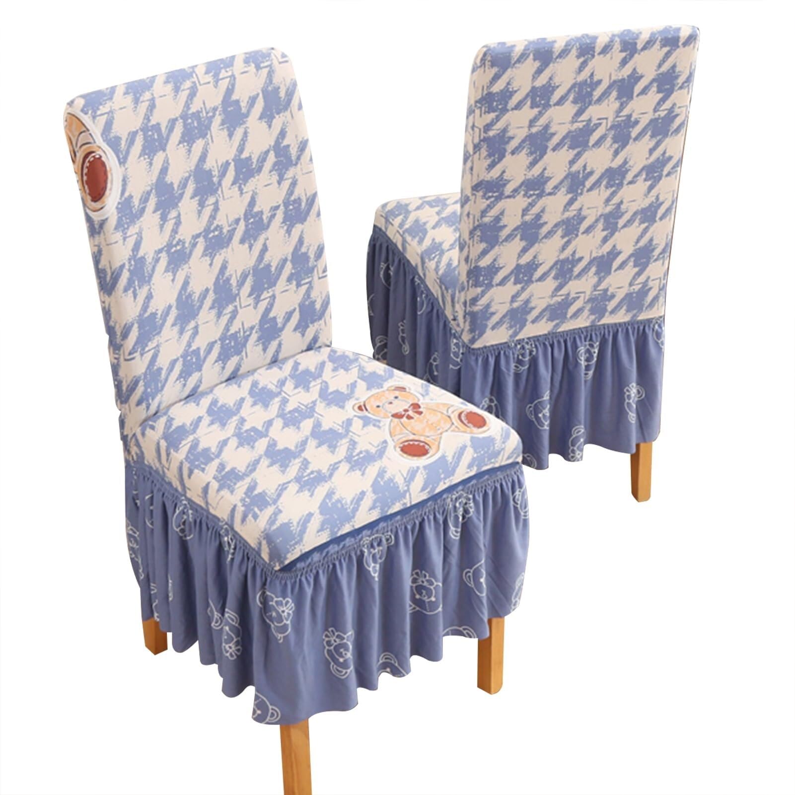 NMVAWIPT Dining Chair Covers With Skirt, Stretch Milk Silk Slipcovers, Full Protection, Fits Most Dining/Kitchen Chairs(8,2Pcs)