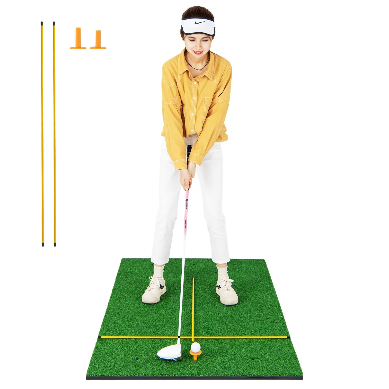 LIFEZEAL Tappetino da allenamento da golf con 2 tees, 6 fori e 2 bastoncini di allineamento, tappetino da colpo, da golf in EVA pieghevole e portatile, tappetino da esercizio per interni ed esterni