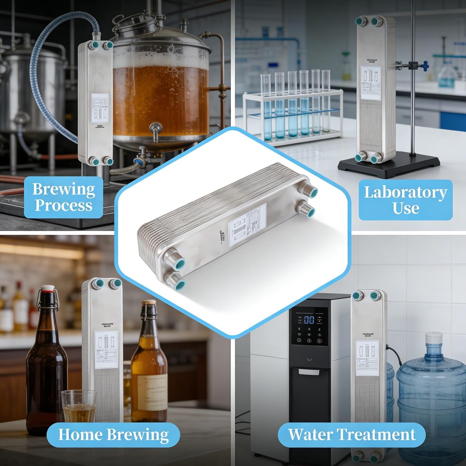 Plate Heat Exchanger Stainless Steel Brazed 4.5MPa Wort Chiller for Beer Water Laboratory - Durable Copper Brazing, Compact Design, Efficient Cooling for Homebrew
