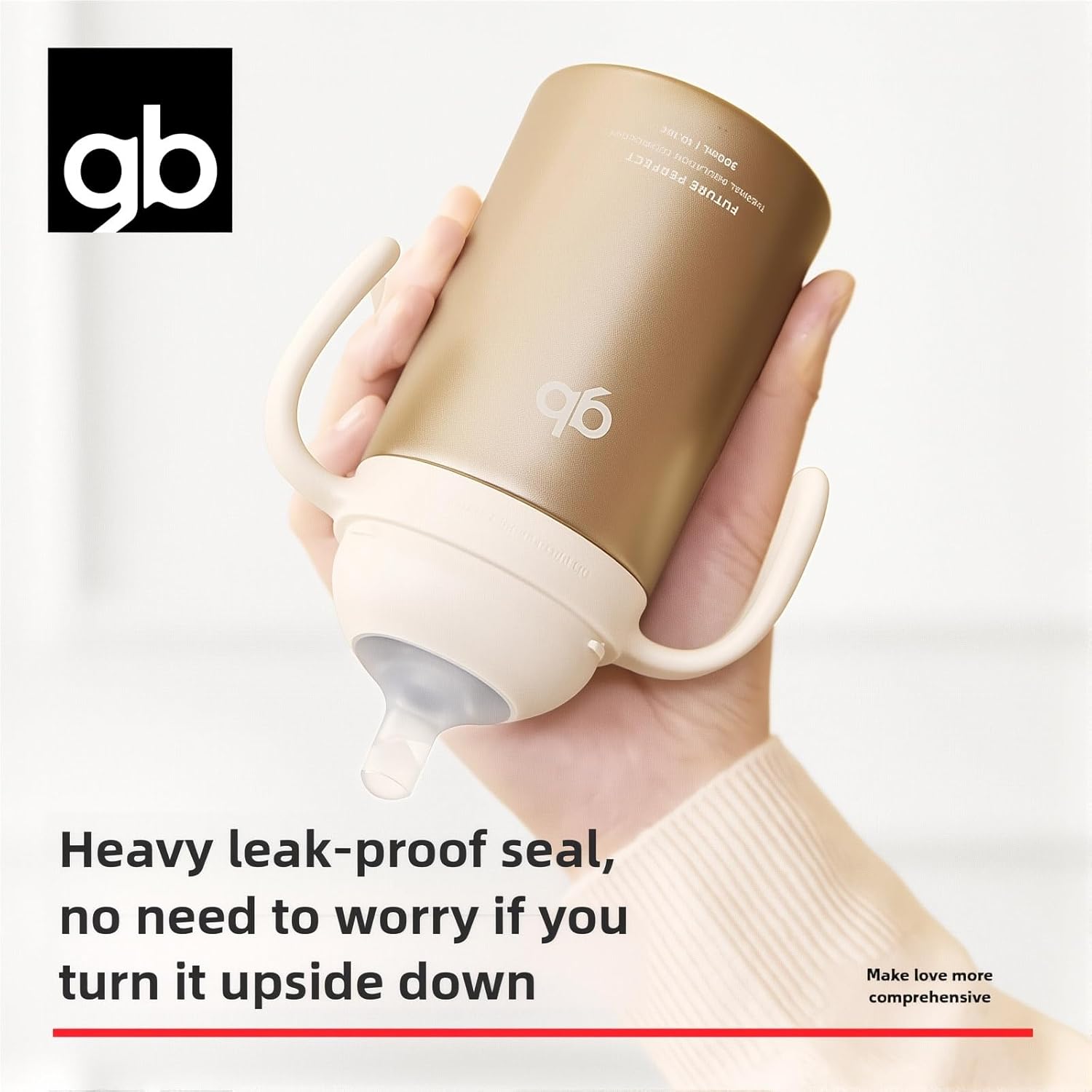 gb Ultra-Light Baby Stainless Steel Insulated Bottle with Breast-Like Pacifier, 5-Layer Insulation, Leak-Proof Vacuum Insulated Water Bottle with Handle, 300ml, for Infants & Toddlers