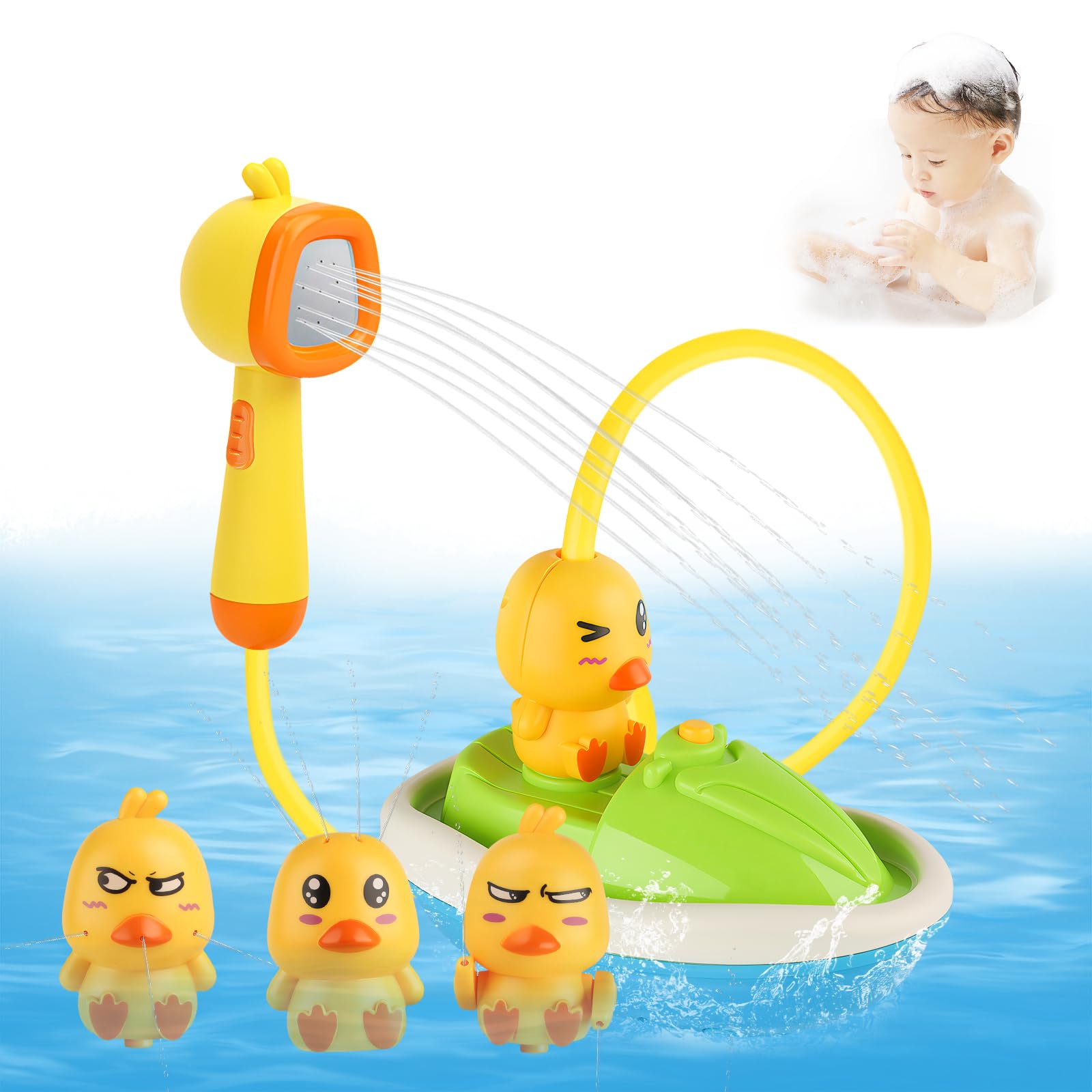 Water Duck Baby Bath Toys - with Waterproof Battery Box, Baby Bath Game and Water Toys, Water Toys for Toddlers with 3 Spray Modes for Birthday Gift Boy Girl Kids Toddler 3 4 5 6 Year Old