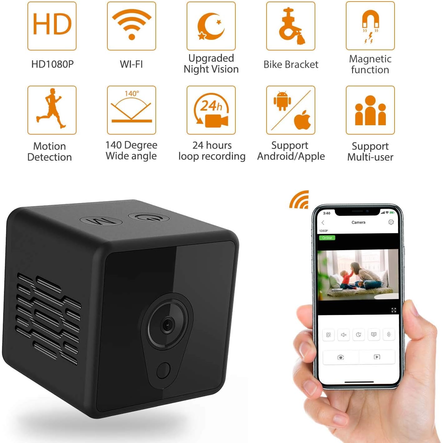 Relohas Mini Spy Camera Wireless, HD 1080P Hidden Camera Live Streaming, Small Security Camera WiFi Camera with Night Vision Motion Activated Spy Cam Nanny Cam Home/Outdoor (with Cell Phone APP)