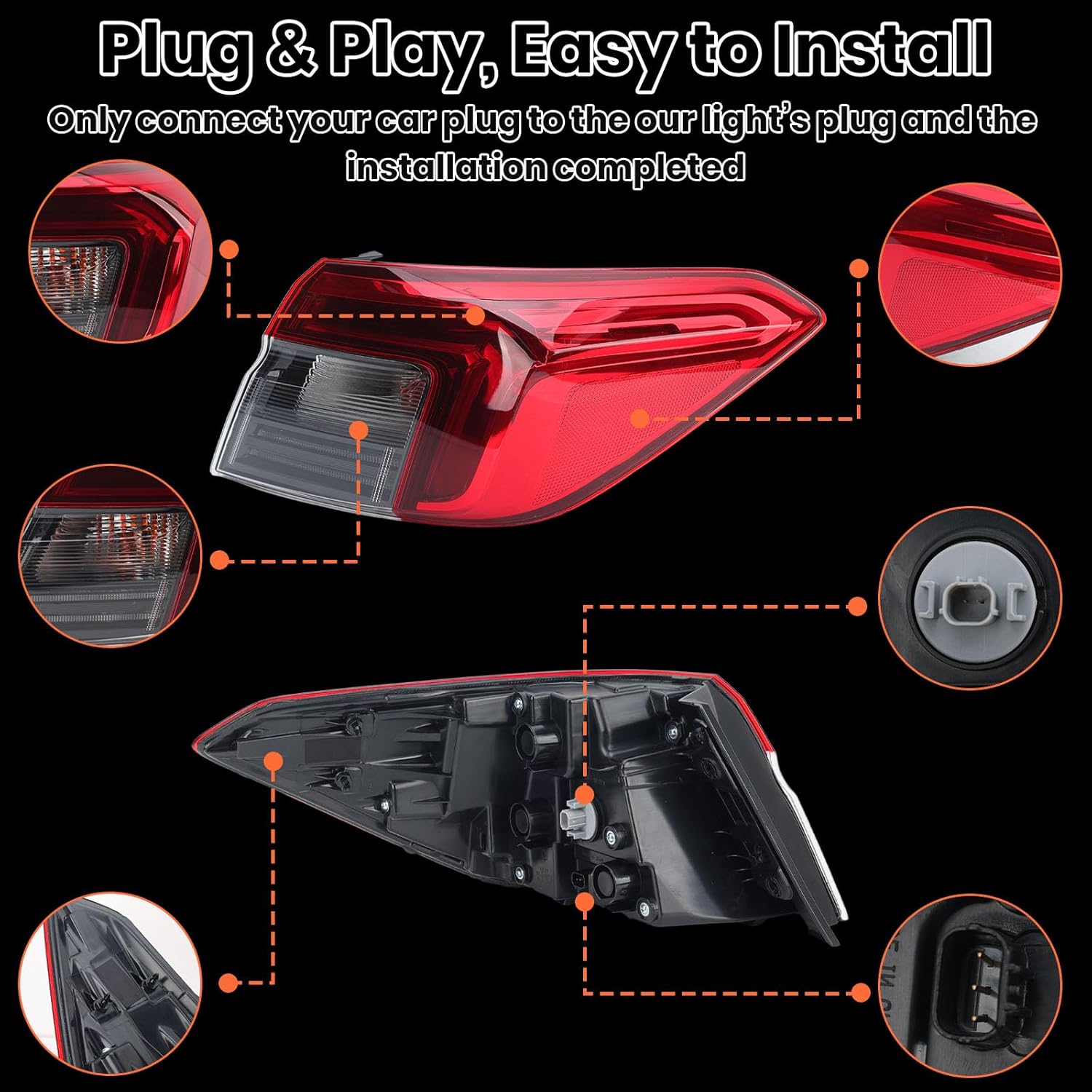 Tail Light Assembly Compatible with 2022 2023 2024 Honda Civic w/Bulbs Replace 33500-T20-A01 HO2805123 Right Passenger Side