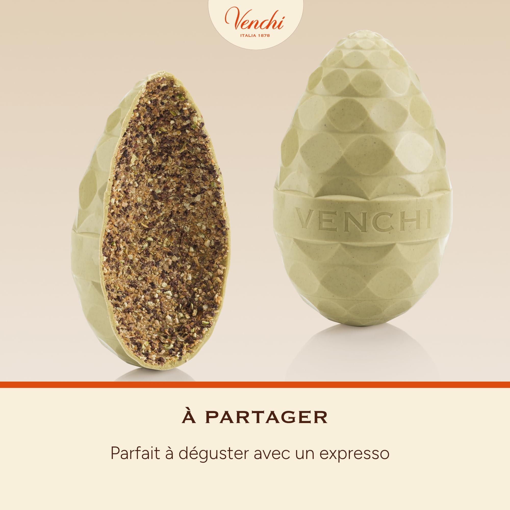 Venchi - Œuf au Chocolat Chocoviar Pistache, 330 Gr, Goût Chocolat Blanc et Pâte de Pistache, Sans Gluten, avec Surprise, Collection de Pâques Venchi, Idée Cadeau