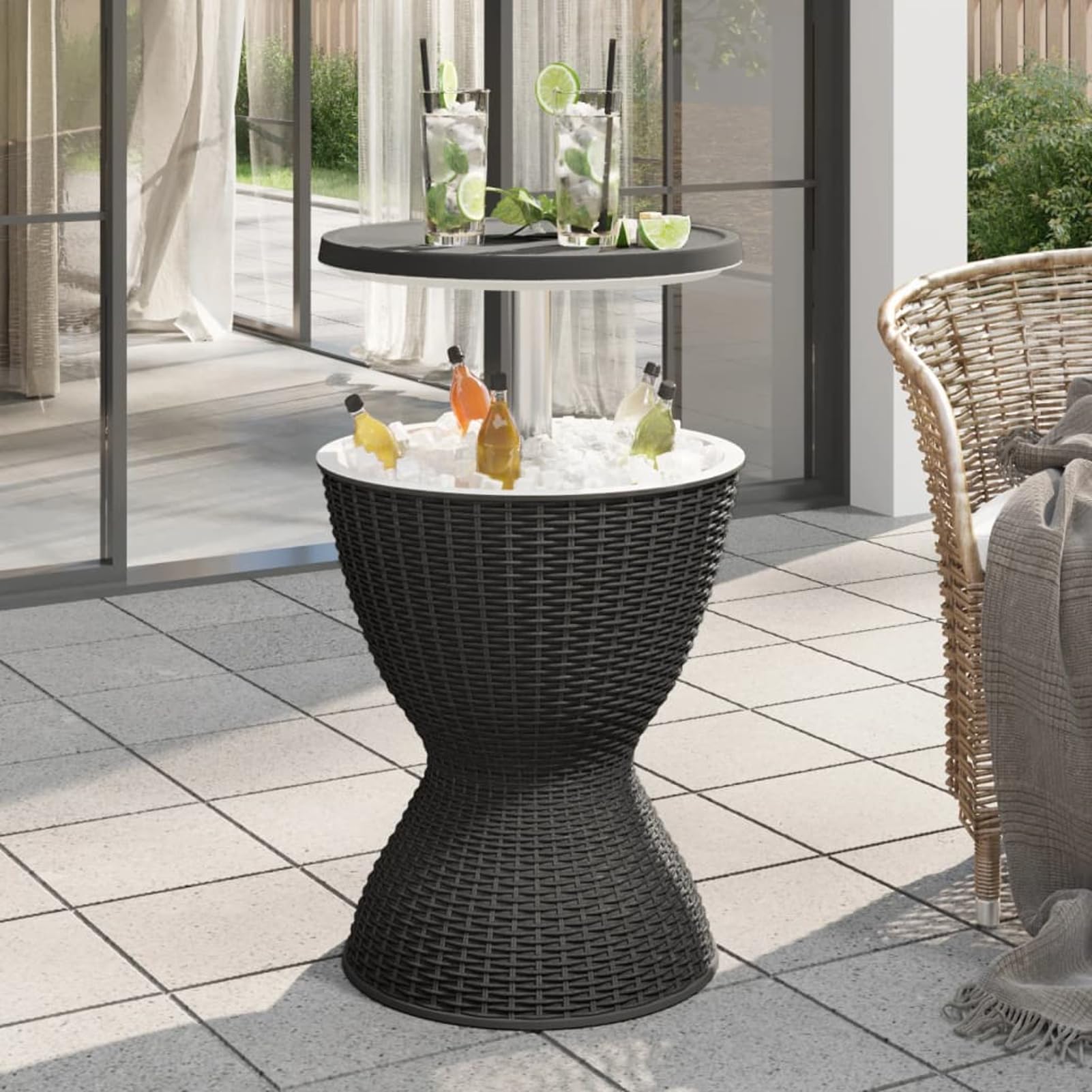 Homgoday Mesa nevera 3 en 1 polipropileno negro, mesa de exterior, mesa de comedor, mesa de cocina, mesa de exterior