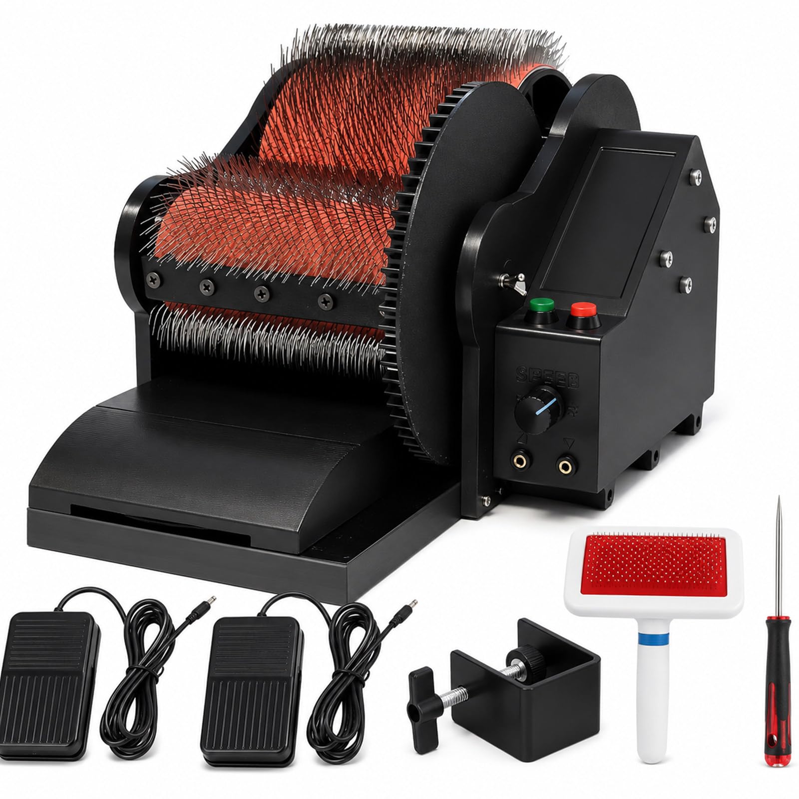 YXYLJOZ Cardatrice elettrica a tamburo per lana con pedali avanti e indietro, controllo della velocità variabile per la miscelazione delle fibre