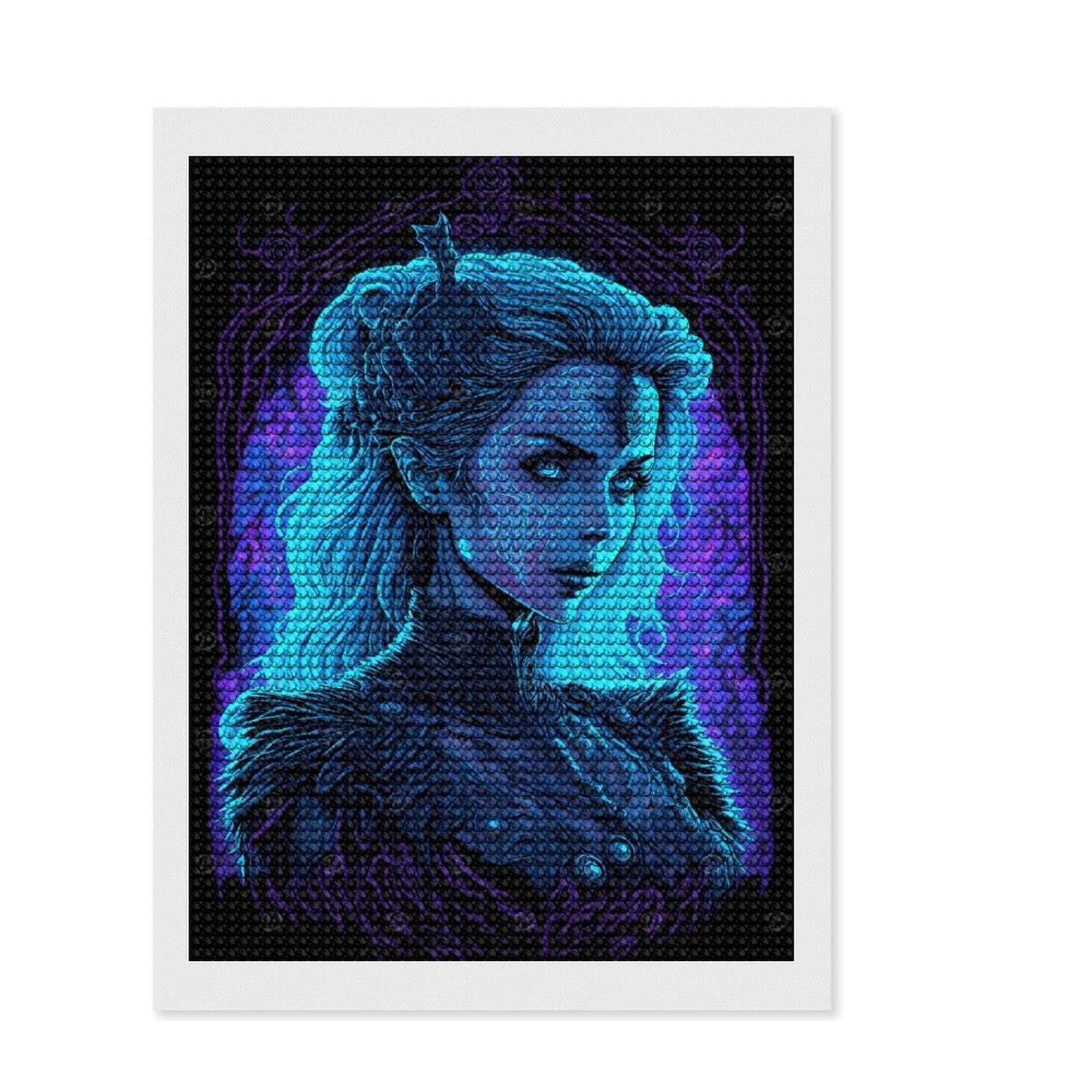 Junmoney Gothic Portrait Diamond Painting Canvas Set 12"x16", Calming Craft to Unwind, with Tool Kit, Office Decor, Christmas Gift