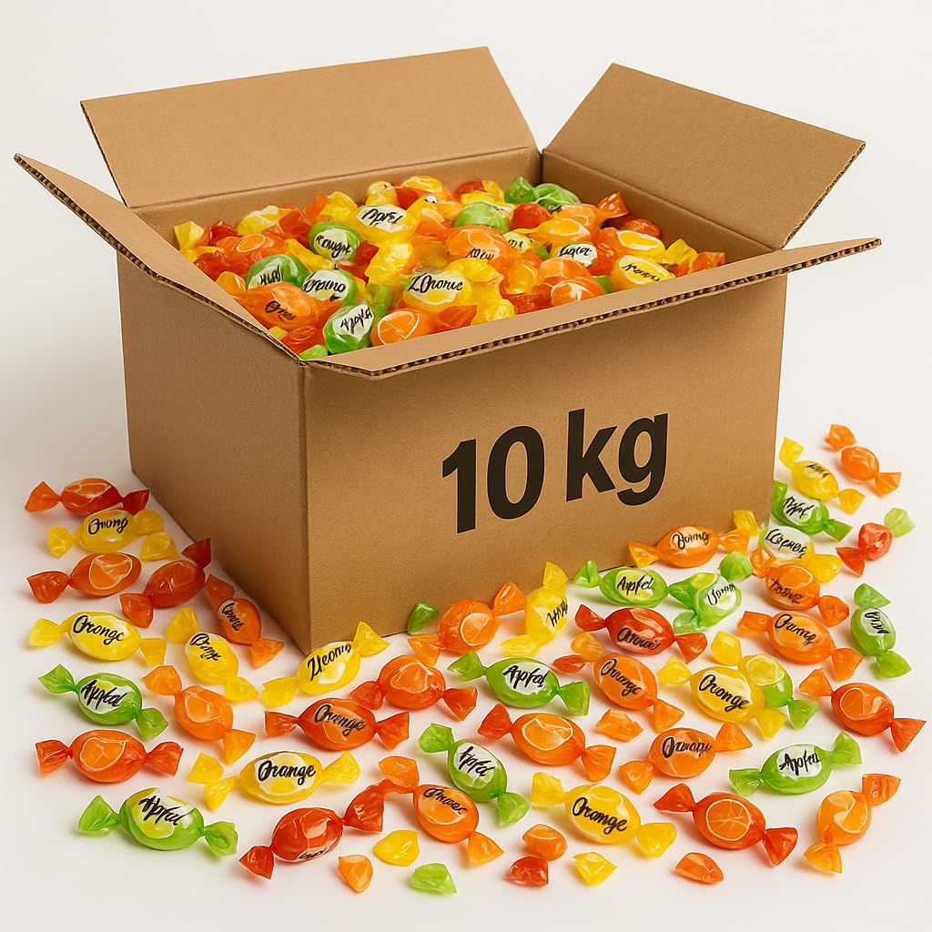 vontek 10 kg Bonbons Großpackung – 1800 Bonbons einzeln verpackt – Perfektes Wurfmaterial für Karneval, Fasching, Halloween, Messen – Fruchtbonbons, Mini Bonbons, bunt gemischt